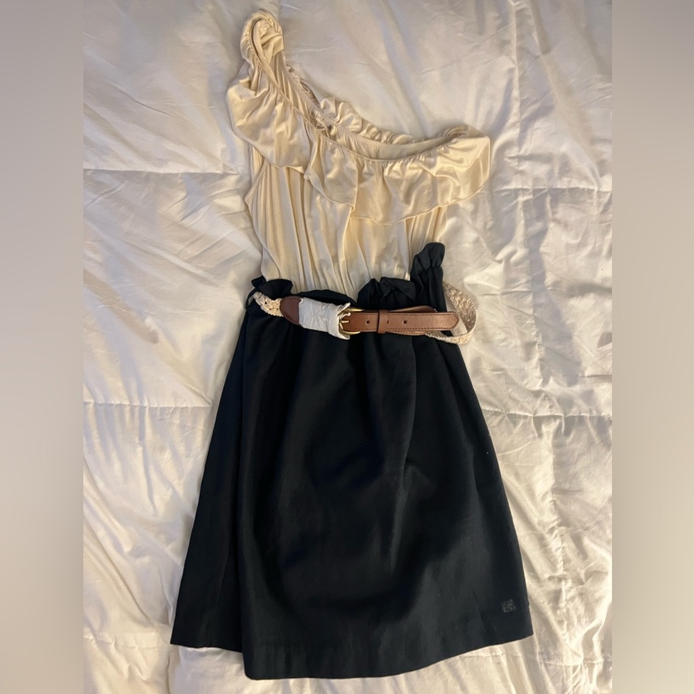 One strap Navy Blue/Cream Dress